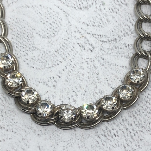 VINTAGE chunky chain dazzling crystal necklace statement - Picture 5 of 6